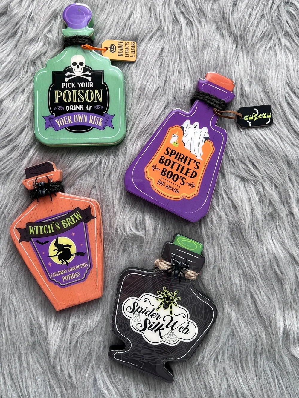 Wood Halloween Potion Bottle Decor • Set of 4 • NWT